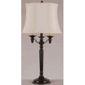   Table Lamp, Aged Black with Off White Fabric Shade