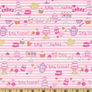  44 Wide Tea Time For Fairies Small Stripes Pink/White Fabric 