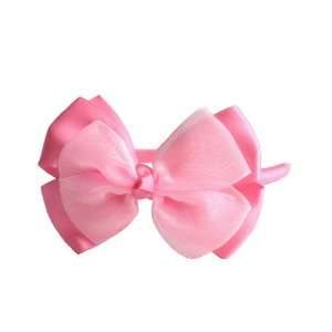  Rose Pink Satin Tulle Bow Headband Beauty