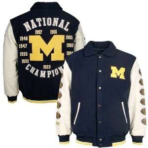 Michigan Wolverines Navy Blue Youth Champions Pleather & Wool Jacket 