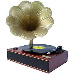 Pyle PNGTT1R Mahogany Horn PC Recordable Phonograph/Turntable 