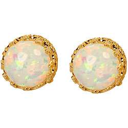 10k Yellow Gold Round Synthetic Opal Earrings  