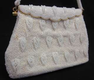 DESIGNER Vintage Ivory Beaded Evening Bag Handbag  