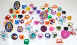 Lot of 60 Vintage 70s 80s 90s modern Plastic toy kids childrens rings 