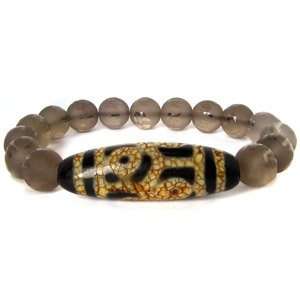  6 Eyed Dzi Beads Bracelet with Smoky Quartz Crystal Beads 