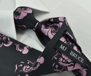   Black pink florals 100% woven silk ties mens NeckTies SELF 67  