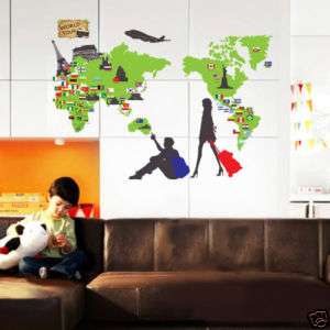 WORLD MAP ★ Nursery Decor Removable Wall Decal Stickers  