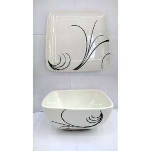    Ceramic Tableware Set     one Square 7.5 Plate& One 5.5 Bowl