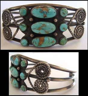 VINTAGE NAVAJO INDIAN STERLING SILVER MULTI TURQUOISE STONES CUFF 