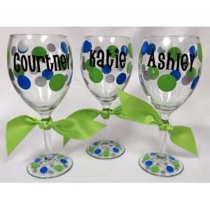  Personalized Wine Glass with Polka Dots