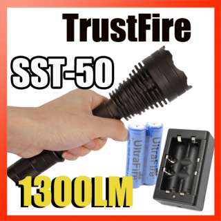 TrustFire SST 50 5 Mode 1300 LM LED Flashlight Torch 2 X 18650 Charger 