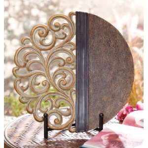  Pack of 3 Decorative Stone & Scroll Chargers with Stands 