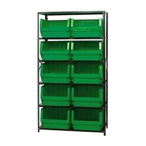   Steel Shelving With 10 Magnum Giant Hopper Bins Green