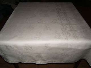   Vintage Antique White IRISH LINEN DOUBLE DAMASK Tablecloth  