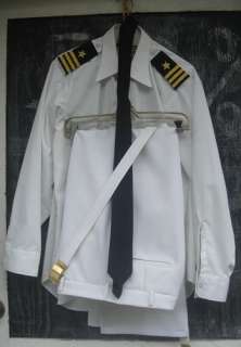 Vintage US NAVY TROPICAL WHITE DRESS SHIRT SLACKS Tie Belt Naval 