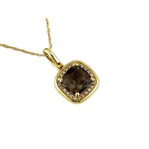   Diamond &Smoke Topaz Nacklace in 14K Yellow Gold (TCW 1.53). Jewelry