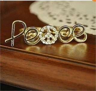 Fashion Double Two Fingers Golden color Crystals rhinestone Peace Sign 
