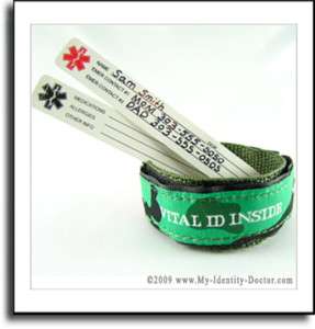 Kids Child, Adjustable Medical Alert ID Bracelet Green  