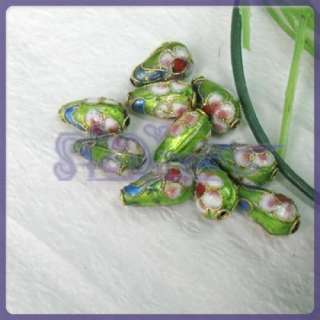 Teardrop shape cloisonne round beads Bright Green 10 pc  