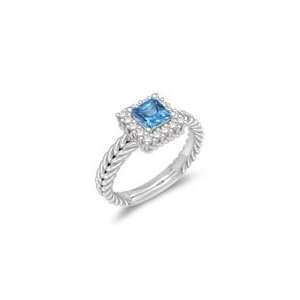 0.16 Cts Diamond & 0.50 Cts Swiss Blue Topaz Cluster Ring 