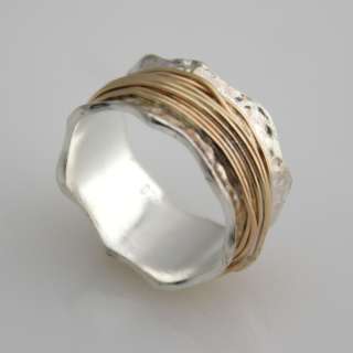 Handcrafted silver ring gold plated wire size 6 7 8 9  