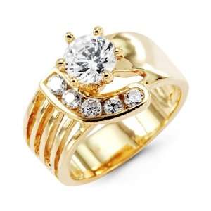    New 14k Yellow Gold Round CZ Cut Out Band Fashion Ring Jewelry