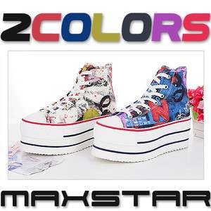   8H Printed Women Denim Fashion Platforms Sneakers Shoes 2 Colors US
