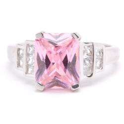   Silver Pink and Clear Cubic Zirconia Ring (Size 7)  