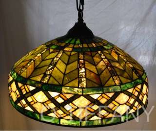 Tiffany Style Stained Glass Pendant Lamp w/ Jade Insert  