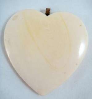 Vintage Ox Bone And Gold Hand Carved Heart Pendant  