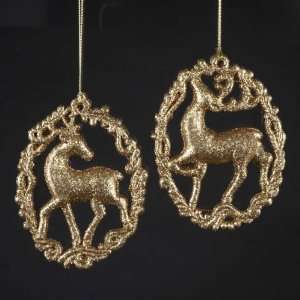   Pack of 24 Oval Framed Gold Glitter Reindeer Christmas Ornaments 5