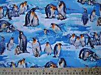 PENGUINS cotton quilt fabric ARCTIC OCEAN  