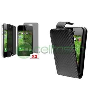 Black Leather Pouch Case Skin+2x Privacy LCD For iPhone 4 s 4s 4G 4th 