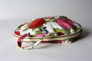 Vintage 60s Satin Rose Handbag/Makeup Bag Purse Dual Zip  