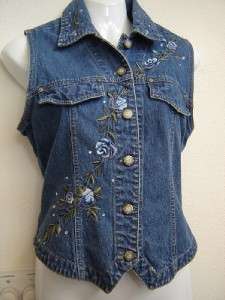 BEAUTIFUL EMBROIDERED Denim Cowgirl Western Womens Vest, Size S  