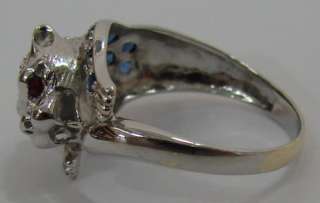 Nice PANTHER Sapphire & Diamond 14K White Gold Ring 3.5g / Size 7 