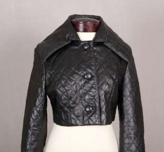 Bebe Black Leather Quilted Matalasse Crop Jacket sz M  
