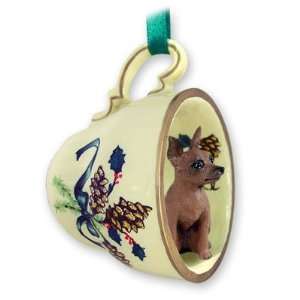  Miniature Pinscher Green Holiday Tea Cup Dog Ornament 