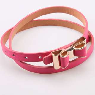   Candy Color PU Leather Princess Double Bowknot Fine Belt 2#  