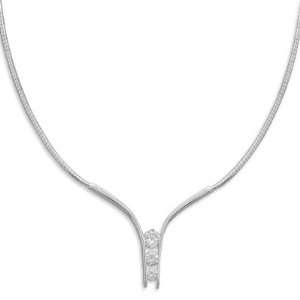  Sterling Silver   Omega with 3 Graduated CZs Necklace (16 