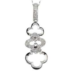 14k White Gold 1/10ct TDW Diamond Clover Link Necklace  