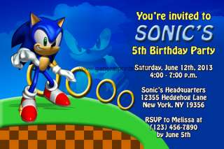 Sonic the Hedgehog Custom Made Birthday Party Invitations Printable 