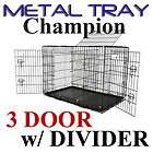   Black 48 3 Door Dog Cage Crate Kennel w/ Divider and Metal Tray