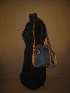   Vintage Rare Blue Tan Leather Drawstring Hobo Satchel Purse Bag  