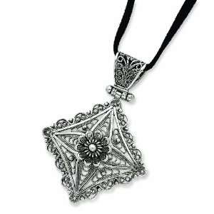    Sterling Silver Filigree Pendant W/40 Cord Necklace Jewelry