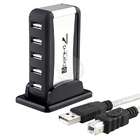 eForCity 7 Port Compact USB Hub with USB Extension, Black / Silver