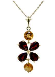   Gold Natural Garnet & Citrine Gemstones Flower Pendant Chain Necklace