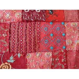  Fair Trade Vintage Sari Patch Throw Maroon (India)