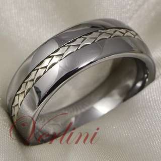 Tungsten Ring Silver Inlay Wedding Band Mens Womens Bridal Jewelry 