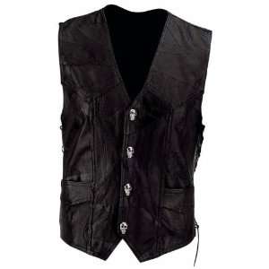   Plate Mens Black Buffalo Leather Motorcycle Vest with Skull Patch
